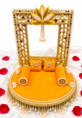 Luxury Royal Maroon Velvet Laddu Gopal Singhasan with Pearl & Floral Embellishment
