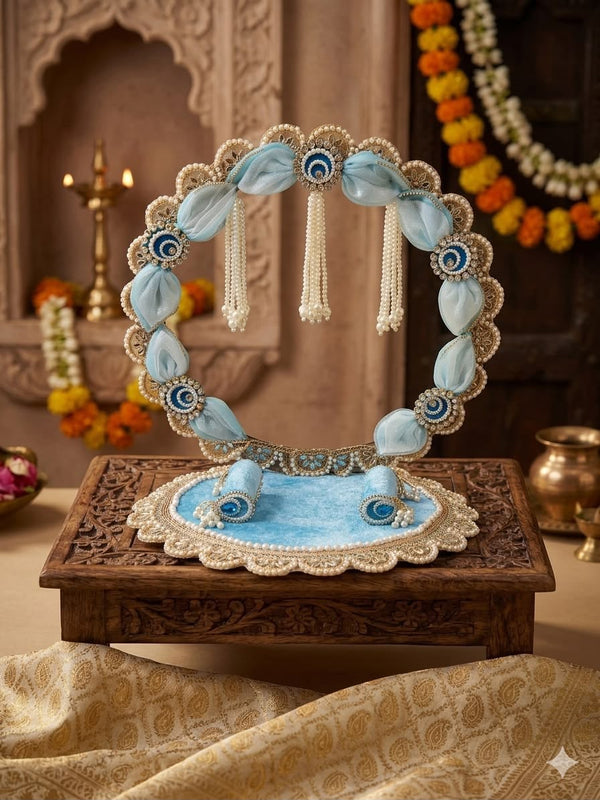 Premium Sky Blue Pearl Embellished Laddu Gopal Singhasan