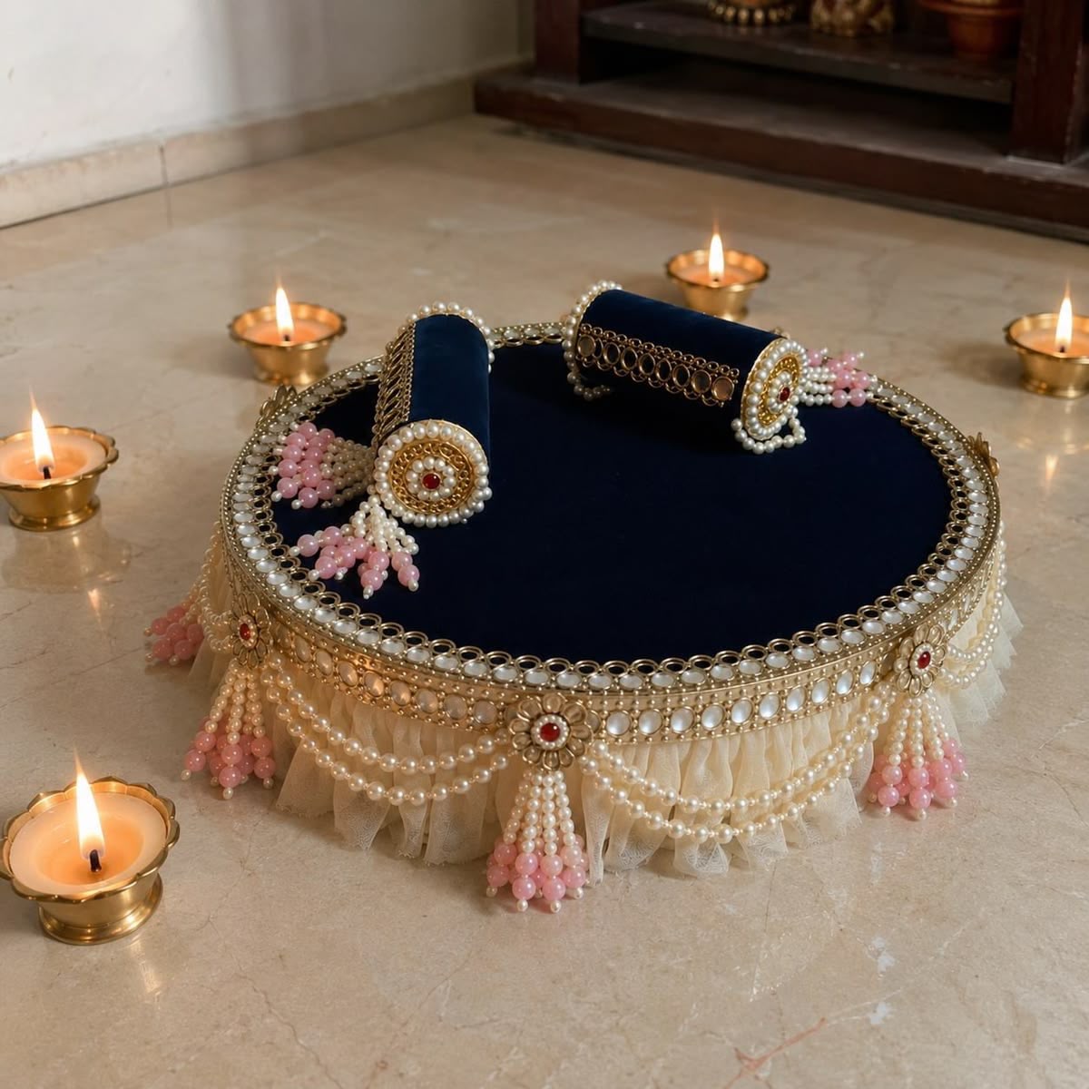 Red Velvet Kanha Singhasan Handcrafted