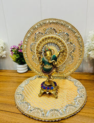Luxury Red Velvet Kanha Singhasan | Handcrafted Zari & Pearl Embellished Throne for Laddu Gopal