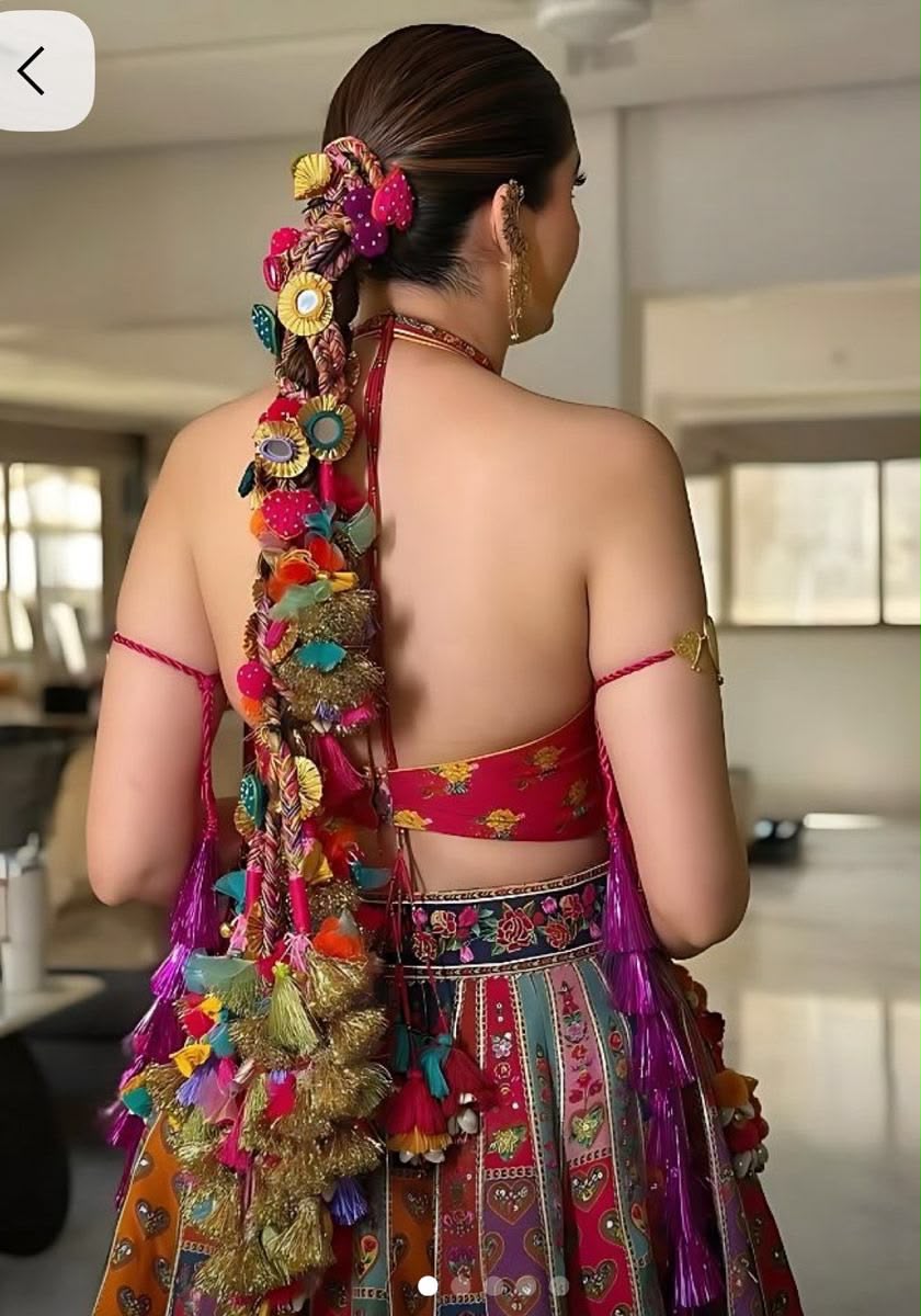 Handmade Bridal Parandi – Multicolor Punjabi Hair Braid Accessory with Mirror, Tassels & Pom Poms for Wedding, Haldi & Mehendi