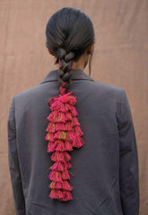 Premium Hot Pink & Golden Thread Tassel Braid Hair Paranda