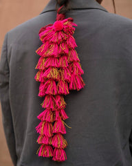 Premium Hot Pink & Golden Thread Tassel Braid Hair Paranda