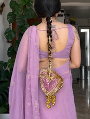 Royal Pink Heart-Shaped Bridal Hair Paranda with Golden Gota & Latkan