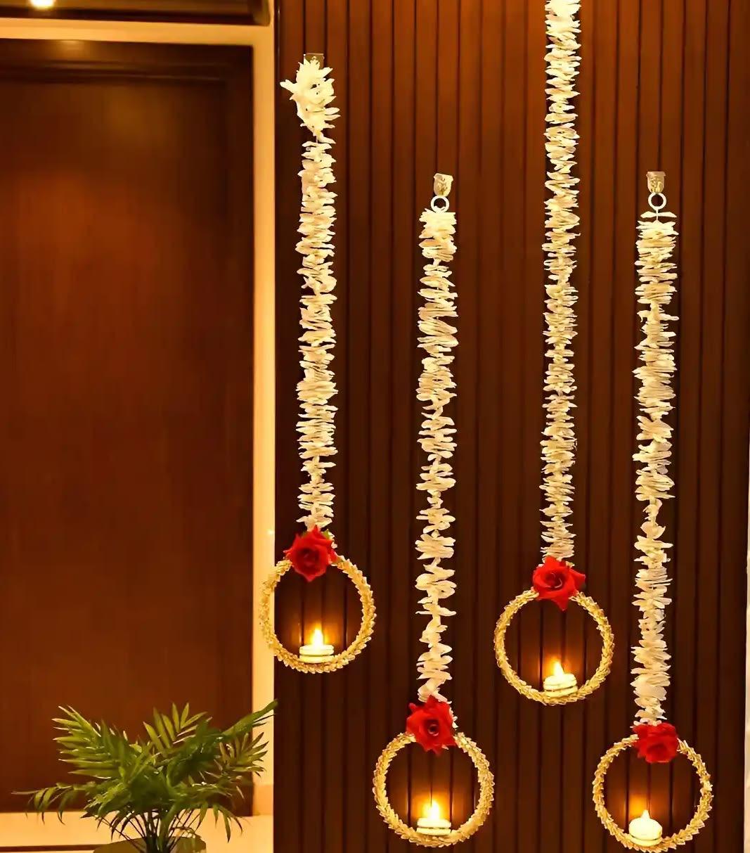 Premium Floral Hanging Diya Toran | Handmade Flower Door Hanging Decoration Set Of 4