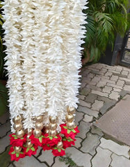 Premium Mogra Flower Diya Hanging Toran | Red Rose & Floral Door Hanging Decoration 6FT set of 5