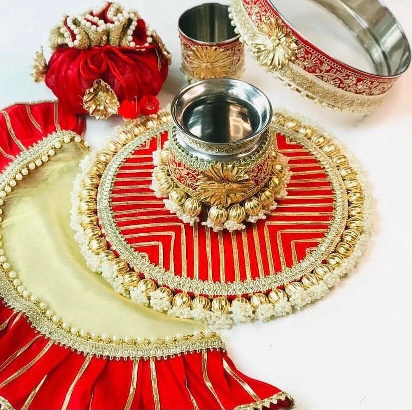 Traditional Red & Golden Pooja Thali Set ❤️✨ | Premium Handmade Festival Gift