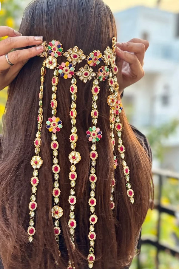 Royal Multicolor Kundan Floral Hair Chain