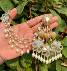Elegant Pearl Floral Earrings & Maang Tikka Set
