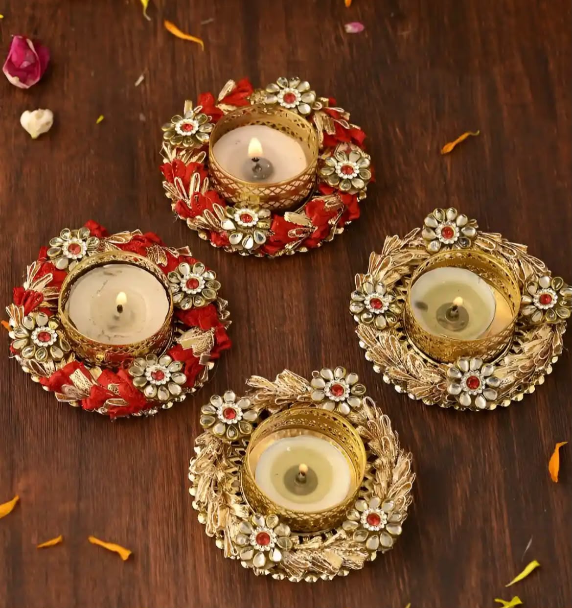 Kundan Tealight Holders Multicolour Set of 4pc