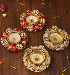 Kundan Tealight Holders Multicolour Set of 4pc