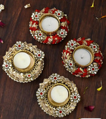 Kundan Tealight Holders Multicolour Set of 4pc