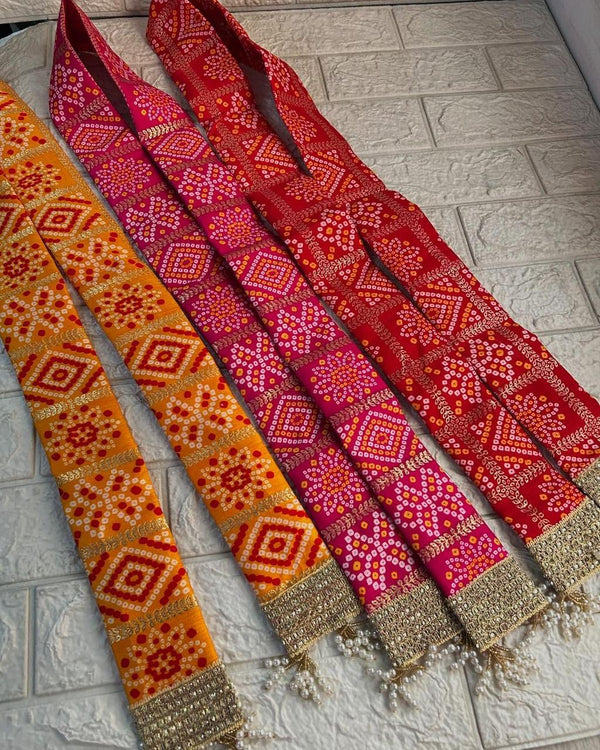Bandhej With Golden Print Welcome Dupatta