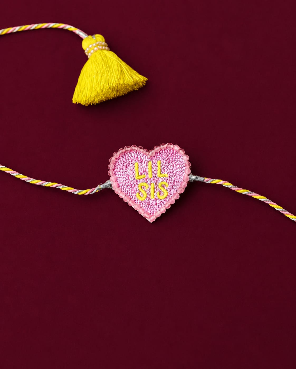 Lil Sis Heart Embroidered Rakhi