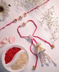Premium Kundan Bhai Bhabhi Rakhi Set with Pearl Tassel