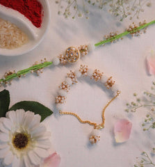 Elegant Pearl Bhai Bhabhi Rakhi & Bracelet Set