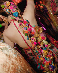 Handmade Bridal Parandi – Multicolor Punjabi Hair Braid Accessory with Mirror, Tassels & Pom Poms for Wedding, Haldi & Mehendi