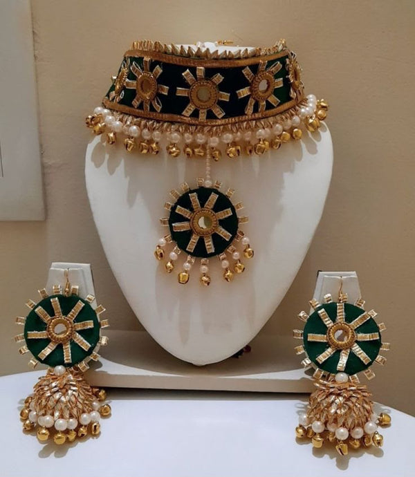 Royal Green & Gold Pearl Choker Necklace Set