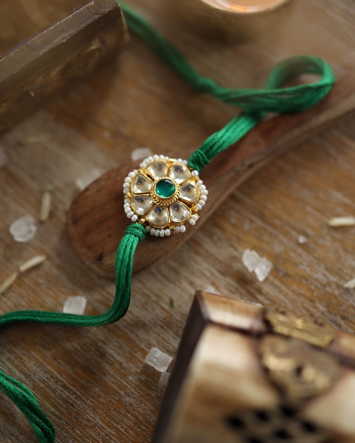 Floral Kundan Pearl Rakhi