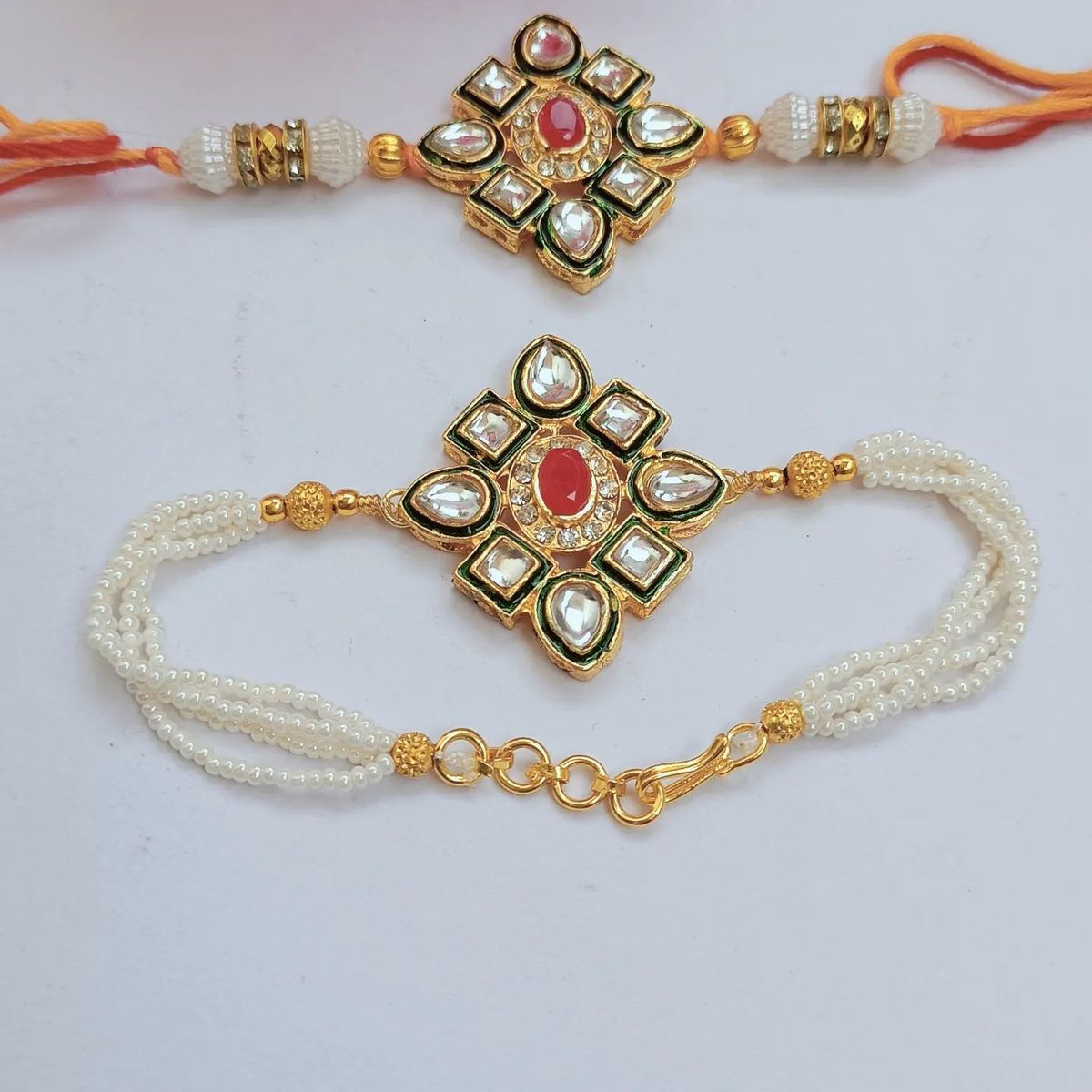 Royal Kundan Bhaiya Bhabhi Rakhi Combo