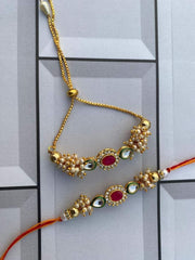 Ruby Kundan Pearl Bhai Bhabhi Rakhi Set